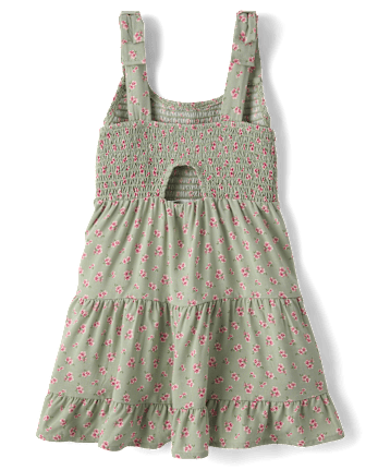 Girls Floral Smocked Bow Shoulder Dress