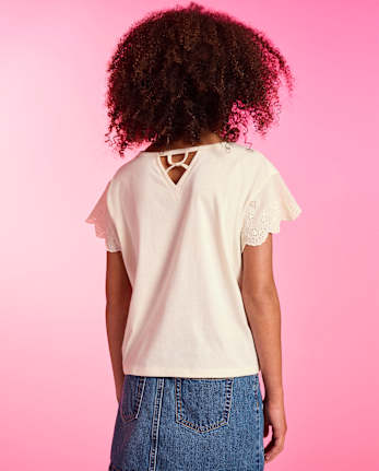Girls Hello KittyÂ® And Friends Rhinestone Eyelet Flutter Top