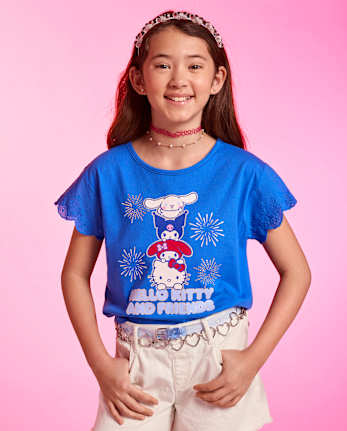 Girls Hello KittyÂ® And Friends Rhinestone Eyelet Flutter Top