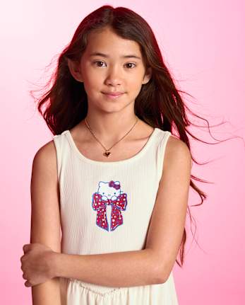 Girls Hello KittyÂ® Bow Ribbed V-Waist Dress