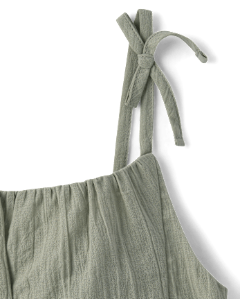 Girls Tie Shoulder Textured Tank Top