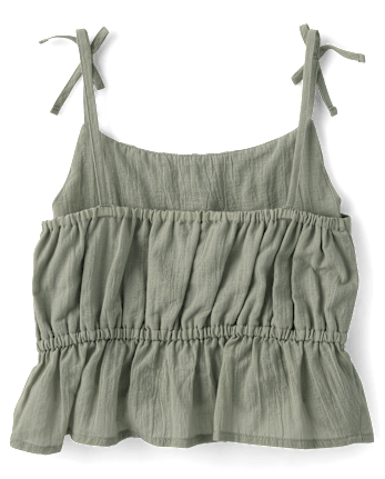 Girls Tie Shoulder Textured Tank Top