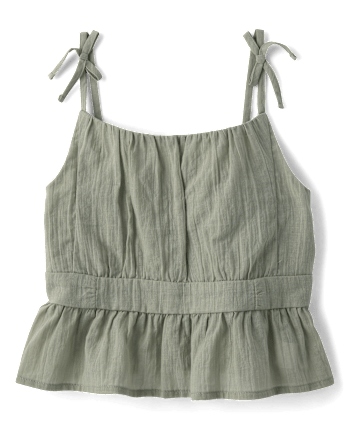 Girls Tie Shoulder Textured Tank Top