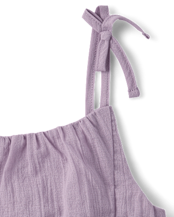 Girls Tie Shoulder Textured Tank Top