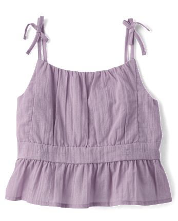 Girls Tie Shoulder Textured Tank Top