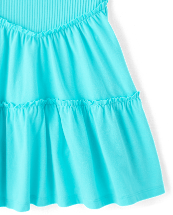 Girls Ribbed Tiered V-Waist Dress