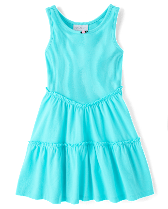 Girls Ribbed Tiered V-Waist Dress