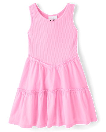 Girls Ribbed Tiered V-Waist Dress