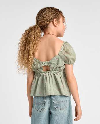 Haut à motif floral texturé pour filles avec nœud dans le dos
