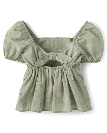 Girls Floral Textured Bow Back Top