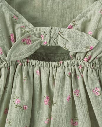 Girls Floral Textured Bow Back Top