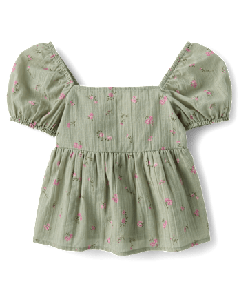 Girls Floral Textured Bow Back Top