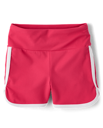 Short cycliste côtelé taille haute pour filles avec motif dauphin
