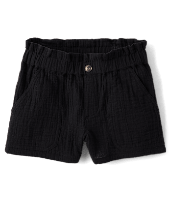 Shorty en gaze pour filles, taille haute, style paperbag