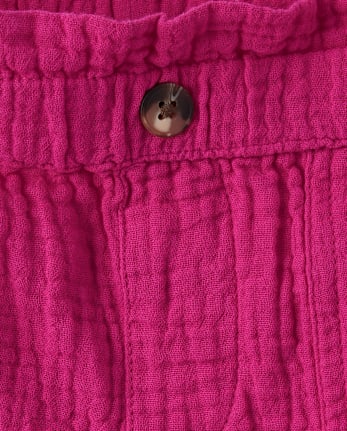 Girls Gauze Paperbag Waist Shortie Shorts