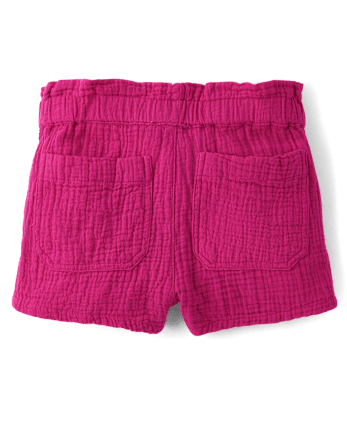 Girls Gauze Paperbag Waist Shortie Shorts