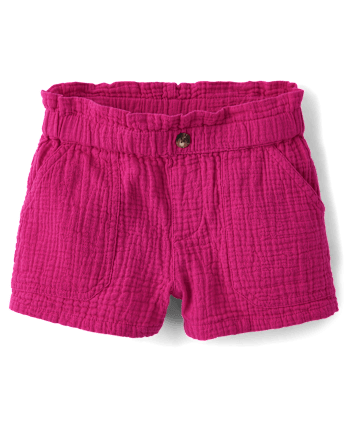 Girls Gauze Paperbag Waist Shortie Shorts
