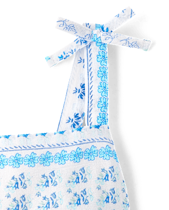 Girls Print Textured Bow Shoulder Dress