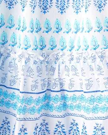 Girls Print Textured Bow Shoulder Dress