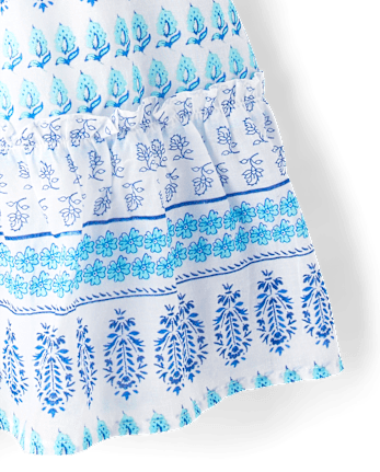 Girls Print Textured Bow Shoulder Dress