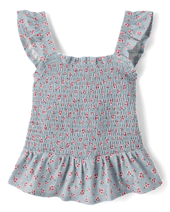 Girls Floral Ruffle Peplum Top
