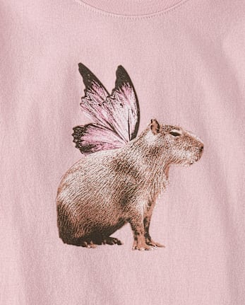 Girls Capybara Butterfly Graphic Tee