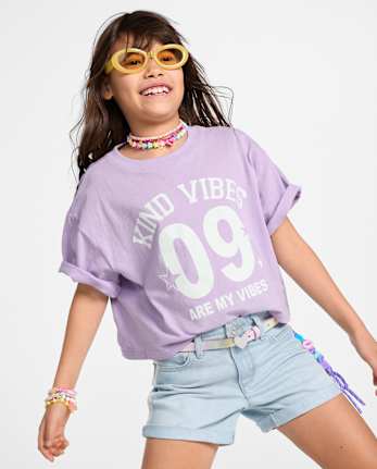 T-shirt graphique court et décontracté Girls Kind Vibes