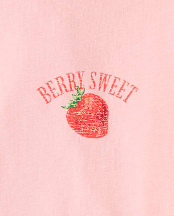 T-shirt graphique décontracté pour filles, motif fraise devant et derrière