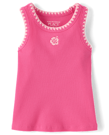 Baby And Toddler Girls Embroidered Icon Ribbed Tank Top