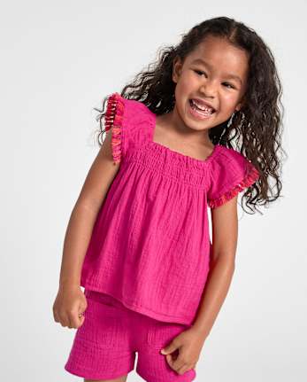 Toddler Girls Tassel Gauze Flutter Top
