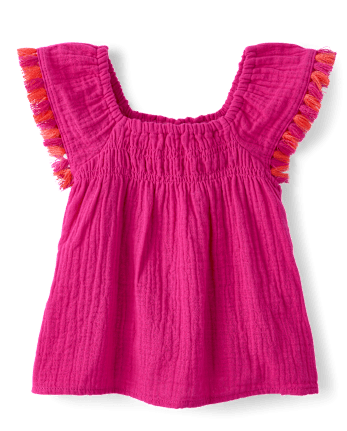 Toddler Girls Tassel Gauze Flutter Top