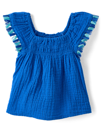 Toddler Girls Tassel Gauze Flutter Top
