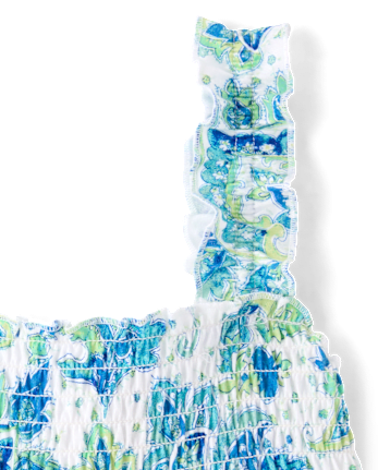 Débardeur à smocks à motifs cachemire pour petites filles