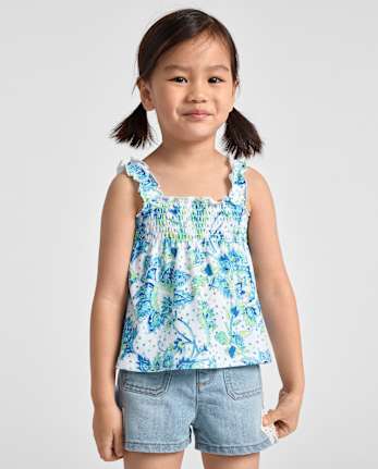 Débardeur à smocks à motifs cachemire pour petites filles