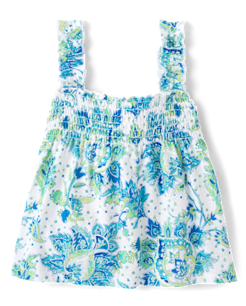 Débardeur à smocks à motifs cachemire pour petites filles