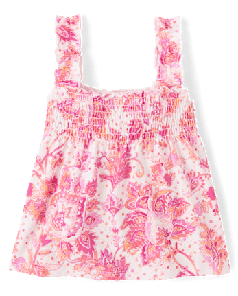 Débardeur à smocks à motifs cachemire pour petites filles