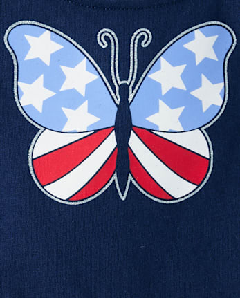 Baby And Toddler Girls Glitter Americana Butterfly Tie Shoulder Dress