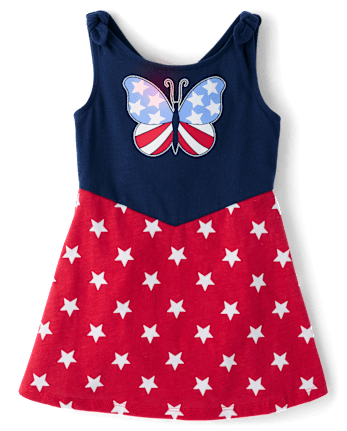 Baby And Toddler Girls Glitter Americana Butterfly Tie Shoulder Dress