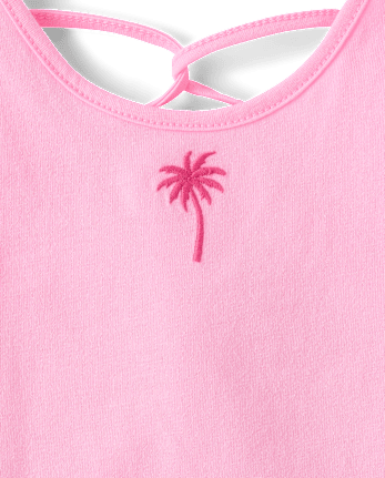 Toddler Girls Embroidered Palm Tree Lettuce Tank Top 3-Pack