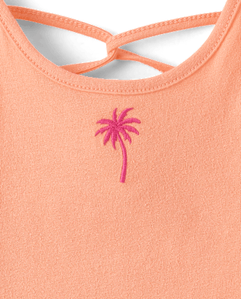 Toddler Girls Embroidered Palm Tree Lettuce Tank Top 3-Pack