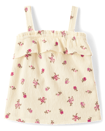 Débardeur à volants froissés à fleurs pour petites filles