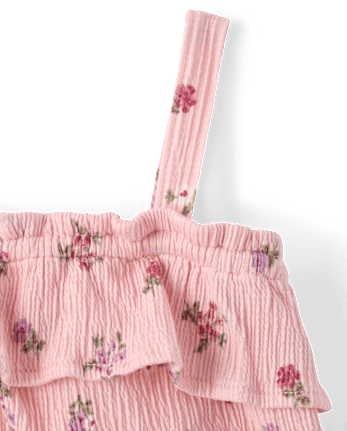 Toddler Girls Floral Crinkle Ruffle Tank Top