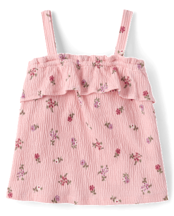 Toddler Girls Floral Crinkle Ruffle Tank Top