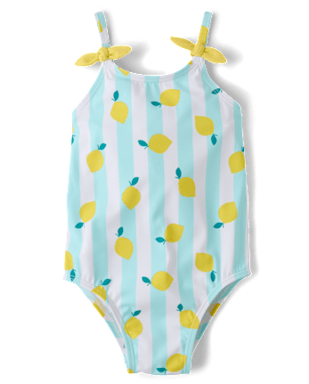 Baby And Toddler Girls Striped Lemon Tie Shoulder One Piece Swimsuit