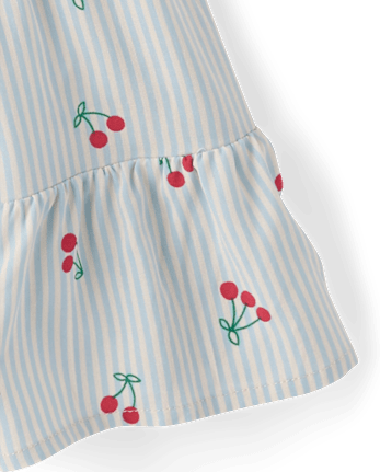 Toddler Girls Striped Cherry Smocked Ruffle Dress