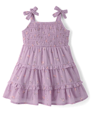 Baby And Toddler Girls Floral Textured Tie Shoulder Dress