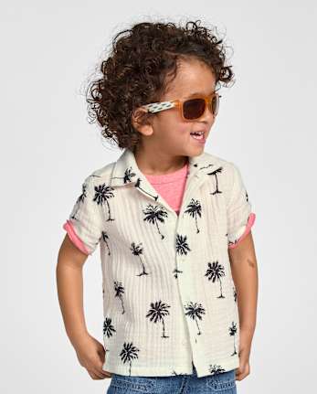 Chemise boutonnée en gaze à motif palmier pour bébés et petits garçons