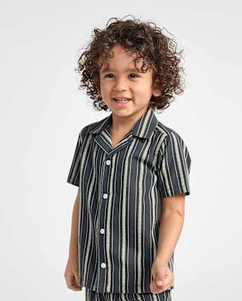 Baby And Toddler Boys Embroidered Textured Button Up Shirt