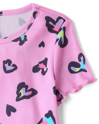 Girls Leopard Heart Lettuce Pajamas