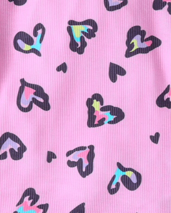 Girls Leopard Heart Lettuce Pajamas